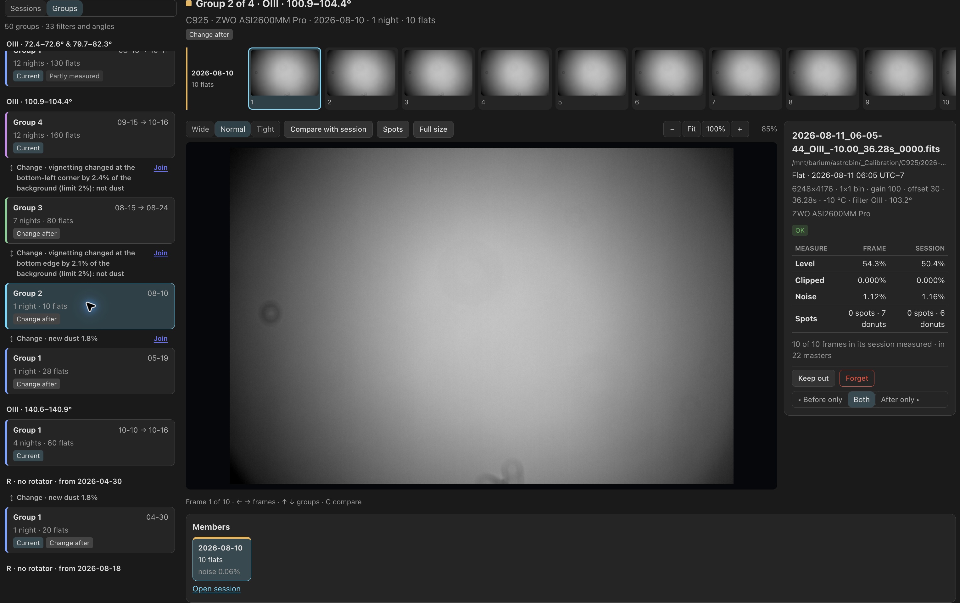 Measured changes in dust or illumination separate these O III flat groups.