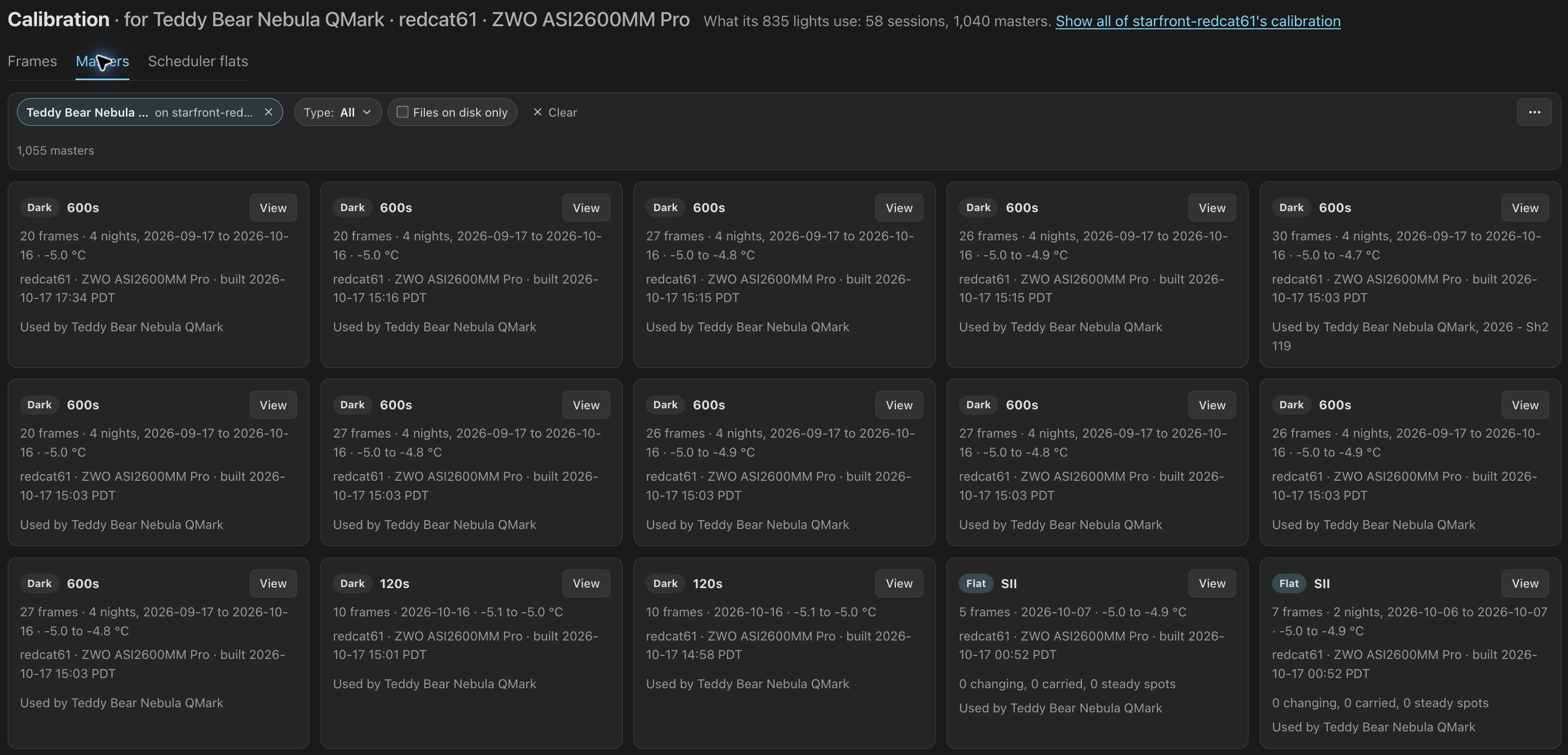 The Masters tab lists generated masters, their inputs and where they are used.