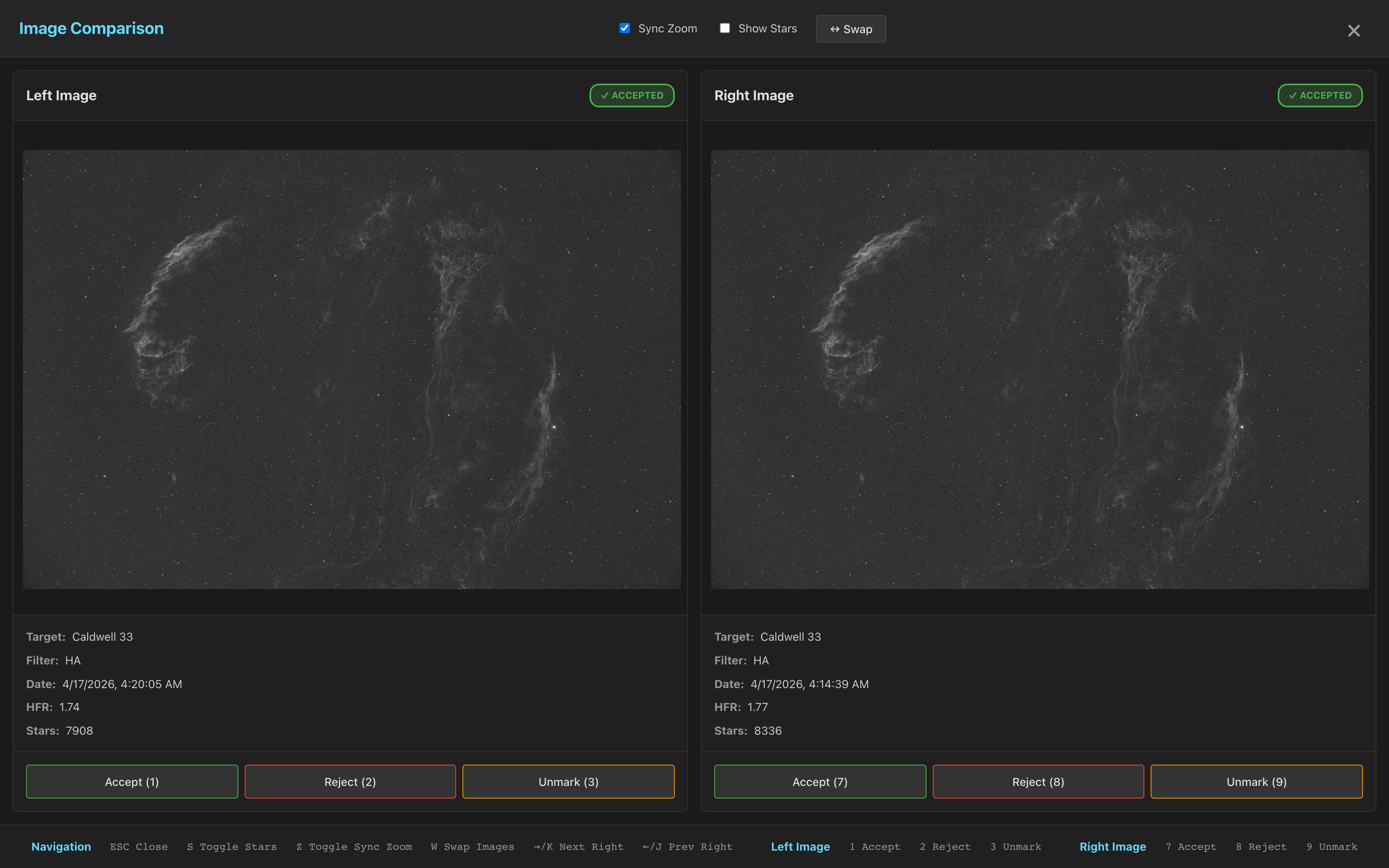 Side-by-side comparison with synchronized zoom
