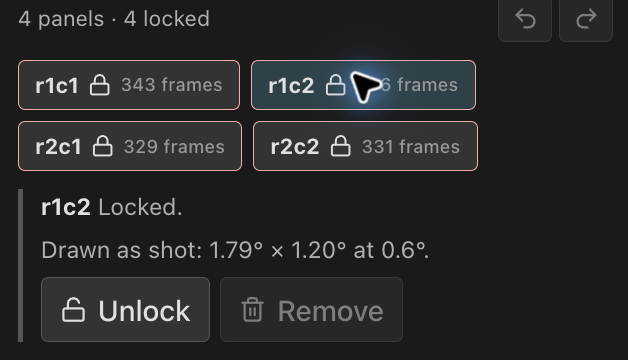 A captured panel stays locked until you unlock it; Remove is disabled while it is locked.