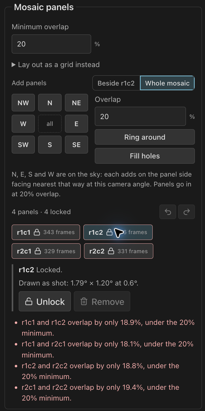 Select a panel and check its overlap with neighboring panels before changing the layout.