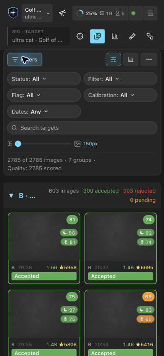At phone width, expand Filters to reach the grid controls.