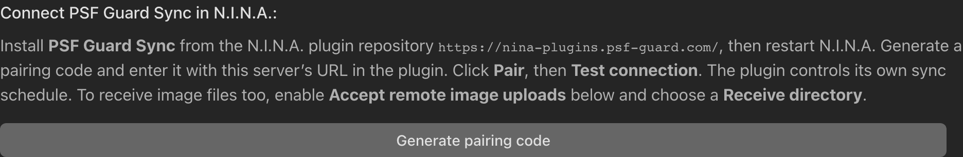 Generate a one-use pairing code for the newly created plugin catalog.