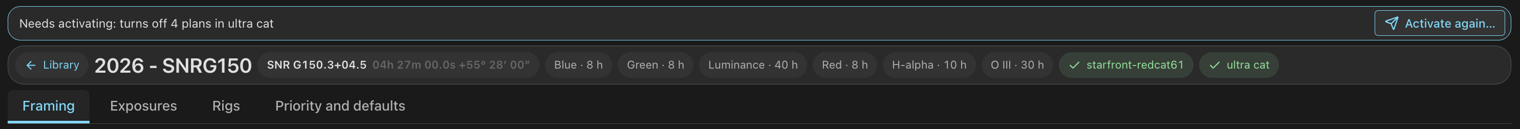 This saved plan needs activation; the preview warns that four extra plans would turn off.