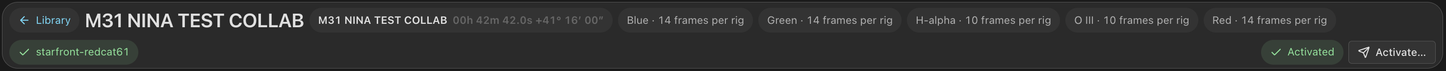 The Activated badge confirms that the rig has the saved plan. Activate opens its preview again.