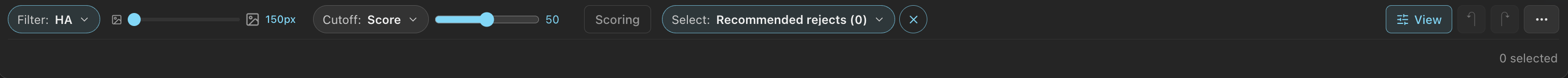 Recommended rejects stays active even when no frames match. These session frames already have Rejected grades.