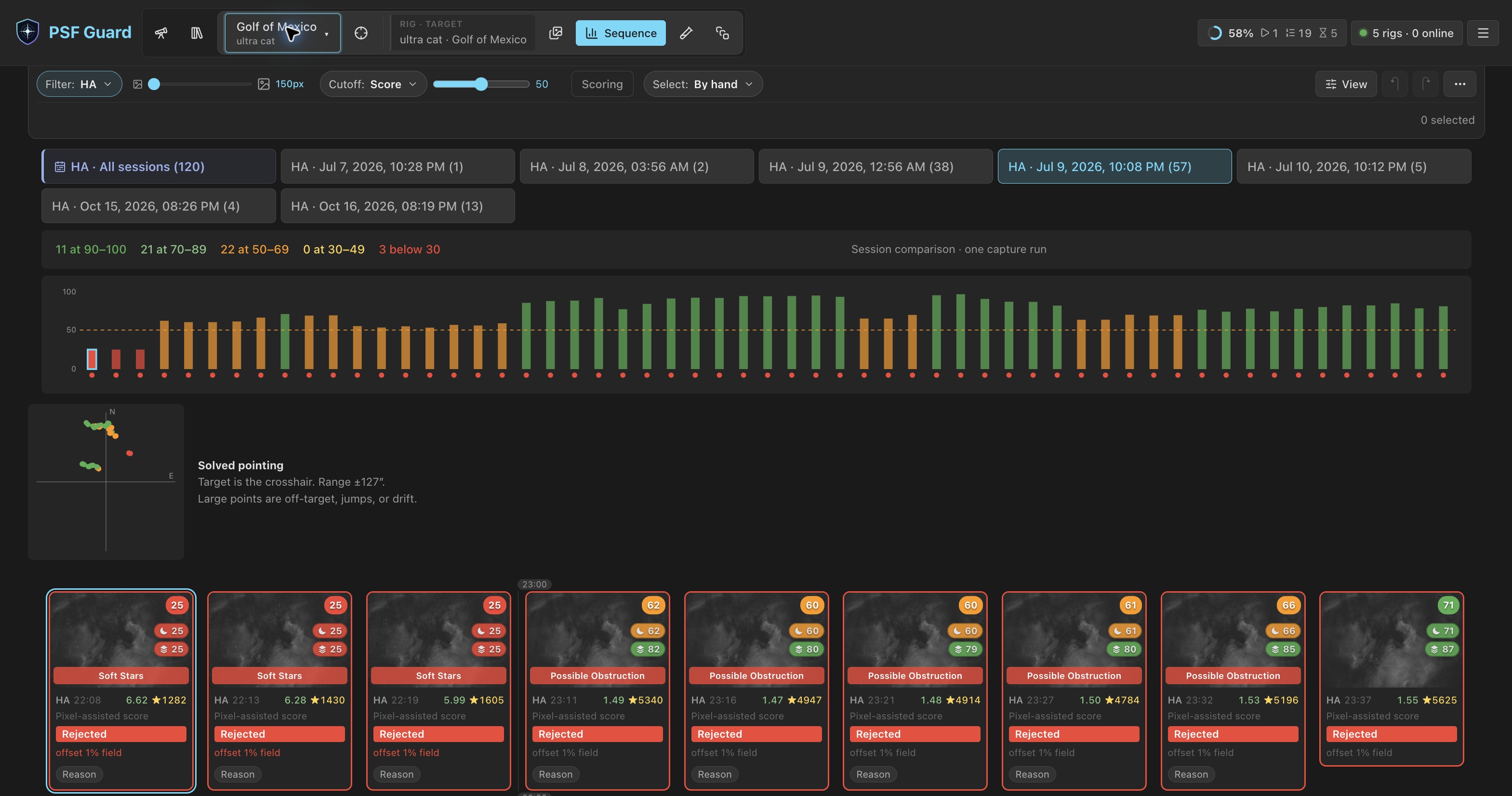 Compare one capture session. These stored grades are Rejected; the scores still show the differences between frames.